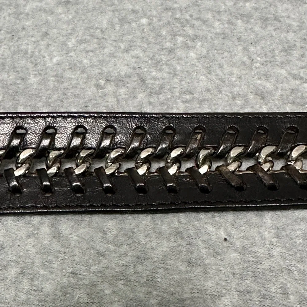 VTG‎ Harley-Davidson Mens Black Leather Chain Link Belt Distressed Biker Logo 38